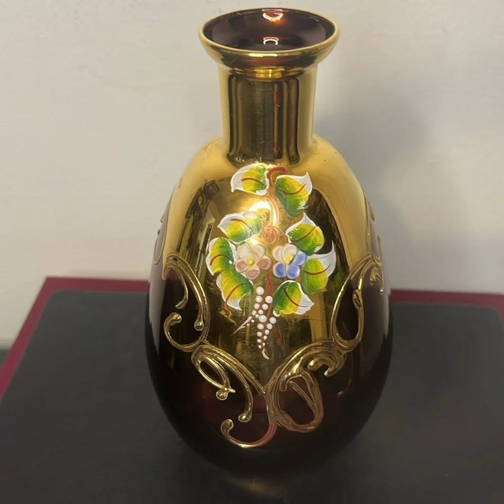 Bohemian Czech Art Glass Moser‎ Style Amethyst Floral Decanter (No Stopper)